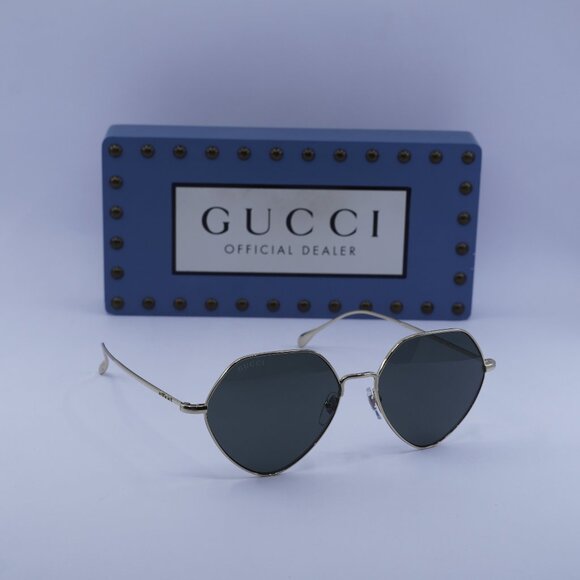 Gucci GG1182S 001 Geometric Sunglasses – Gold/Grey - Picture 1 of 12